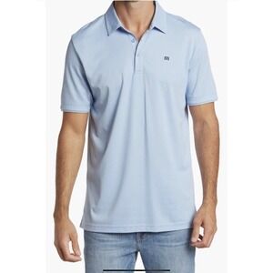 Travis Mathew Excursion Knit Polo Shirt‎ Heather Blue Size XL Golf Preppy